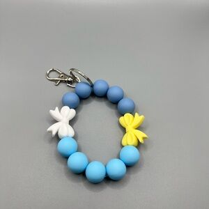 Blue Beaded Keychain with Bow Accents - Handmade K0228C